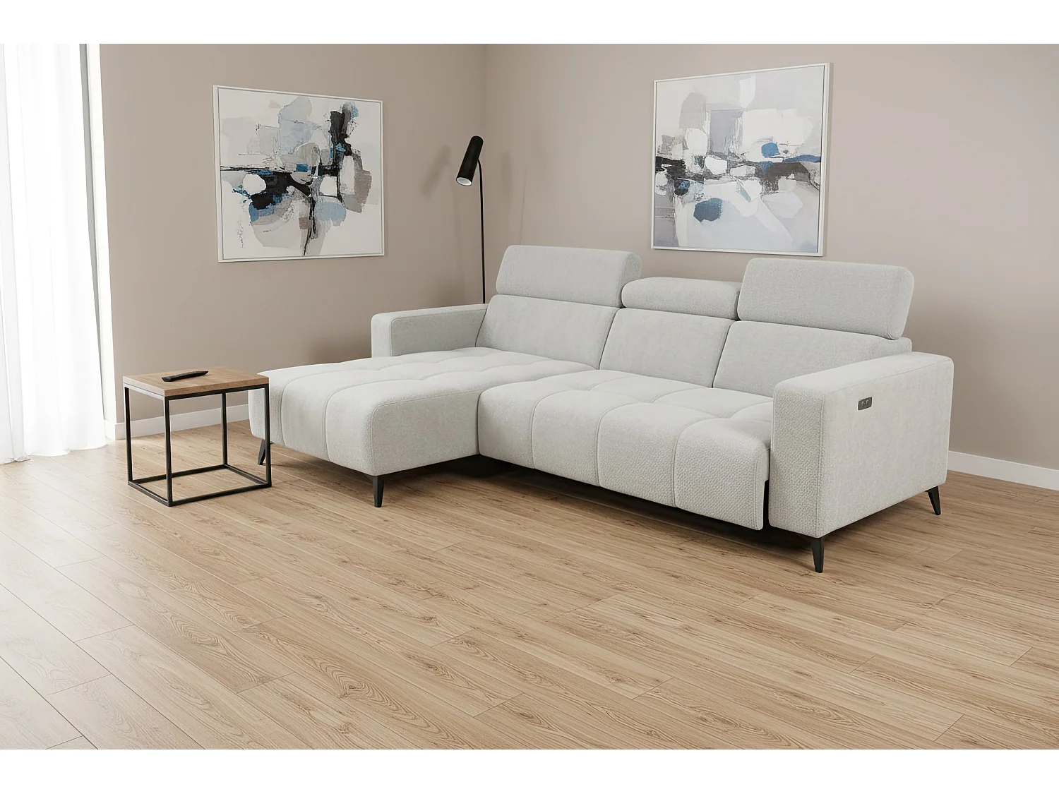 Nowoczesny narożnik Nicolette z elektryczną funkcją relax