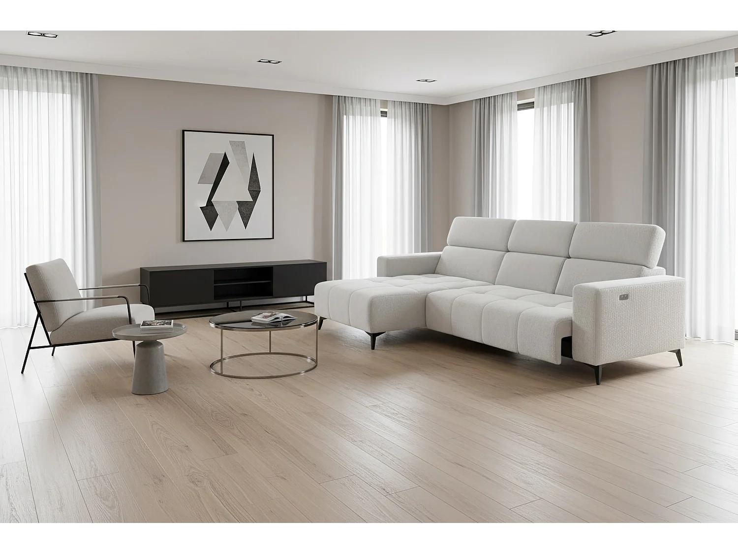 Nowoczesny narożnik Nicolette z elektryczną funkcją relax