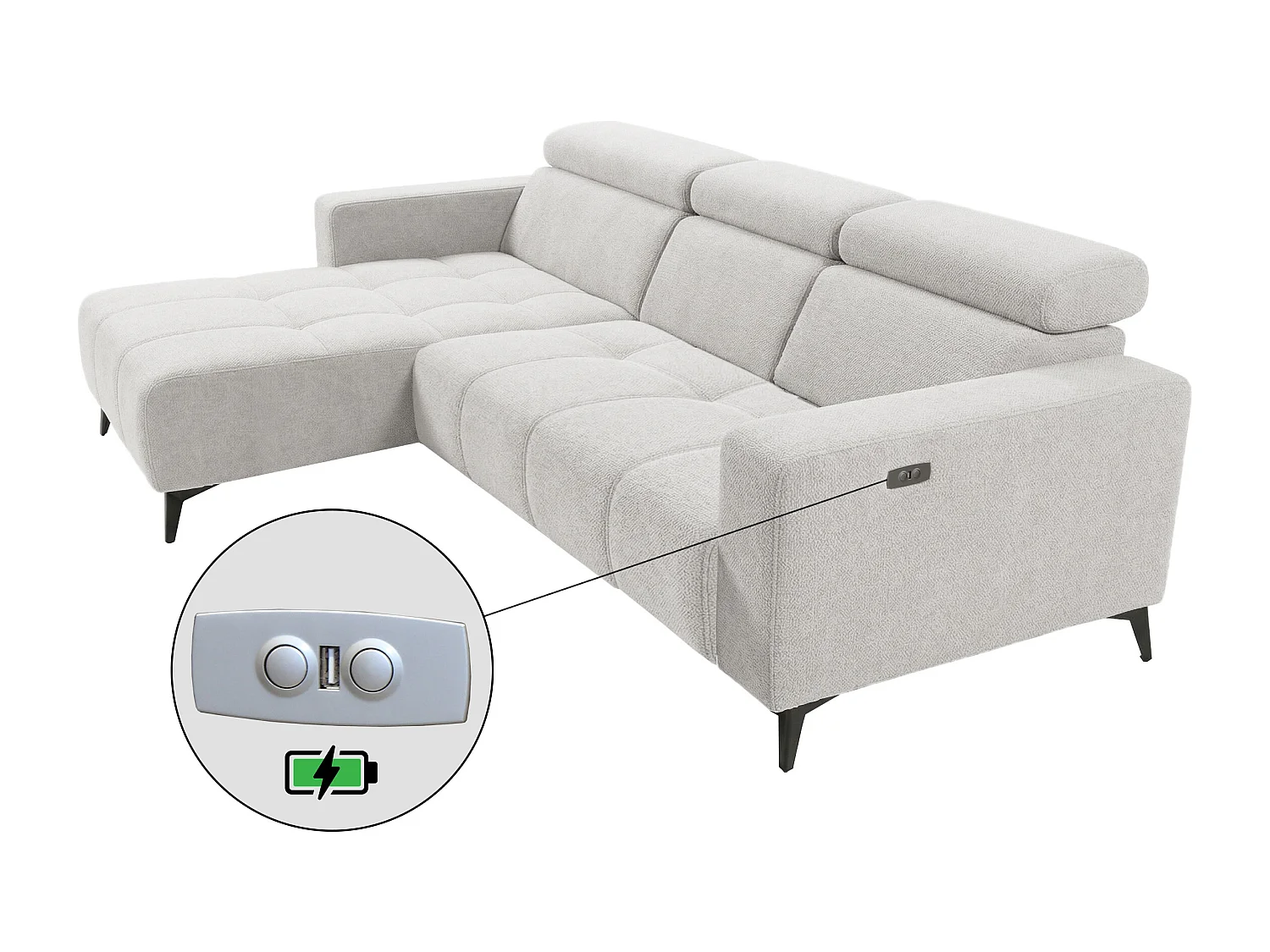 Nicolette - Canapé d’angle moderne avec fonction relax électrique