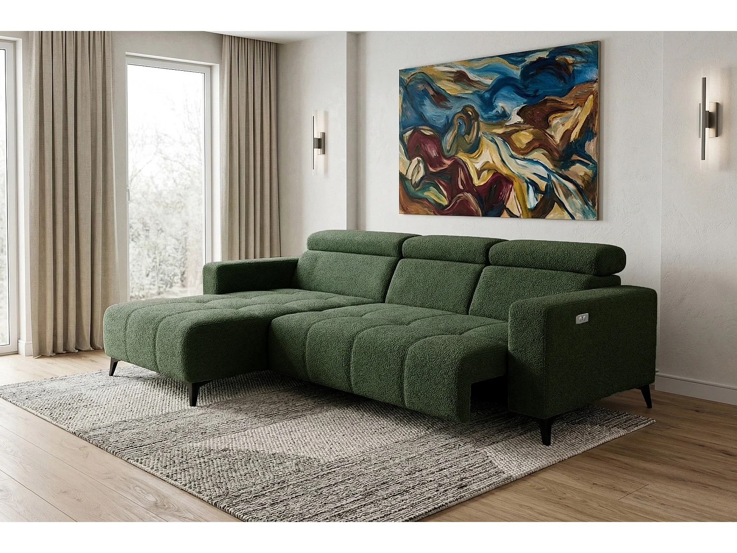 Nicolette – Moderne hoekbank met elektrische relaxfunctie