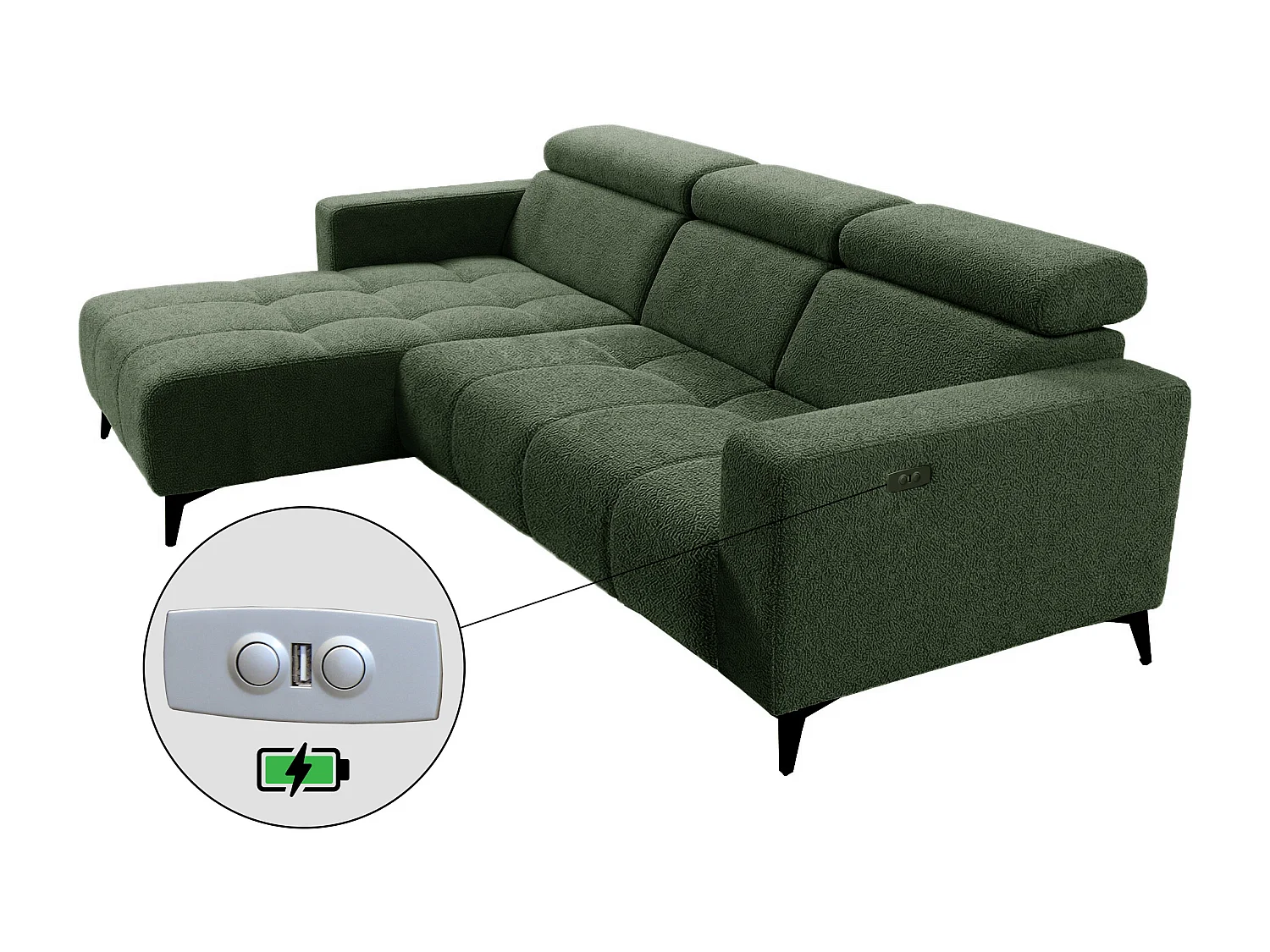 Nicolette - Canapé d’angle moderne avec fonction relax électrique