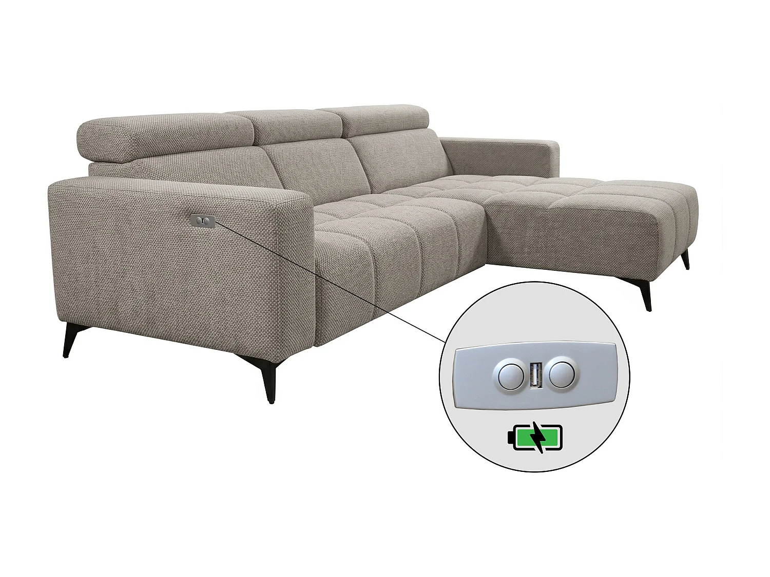 Nicolette - Canapé d’angle moderne avec fonction relax électrique
