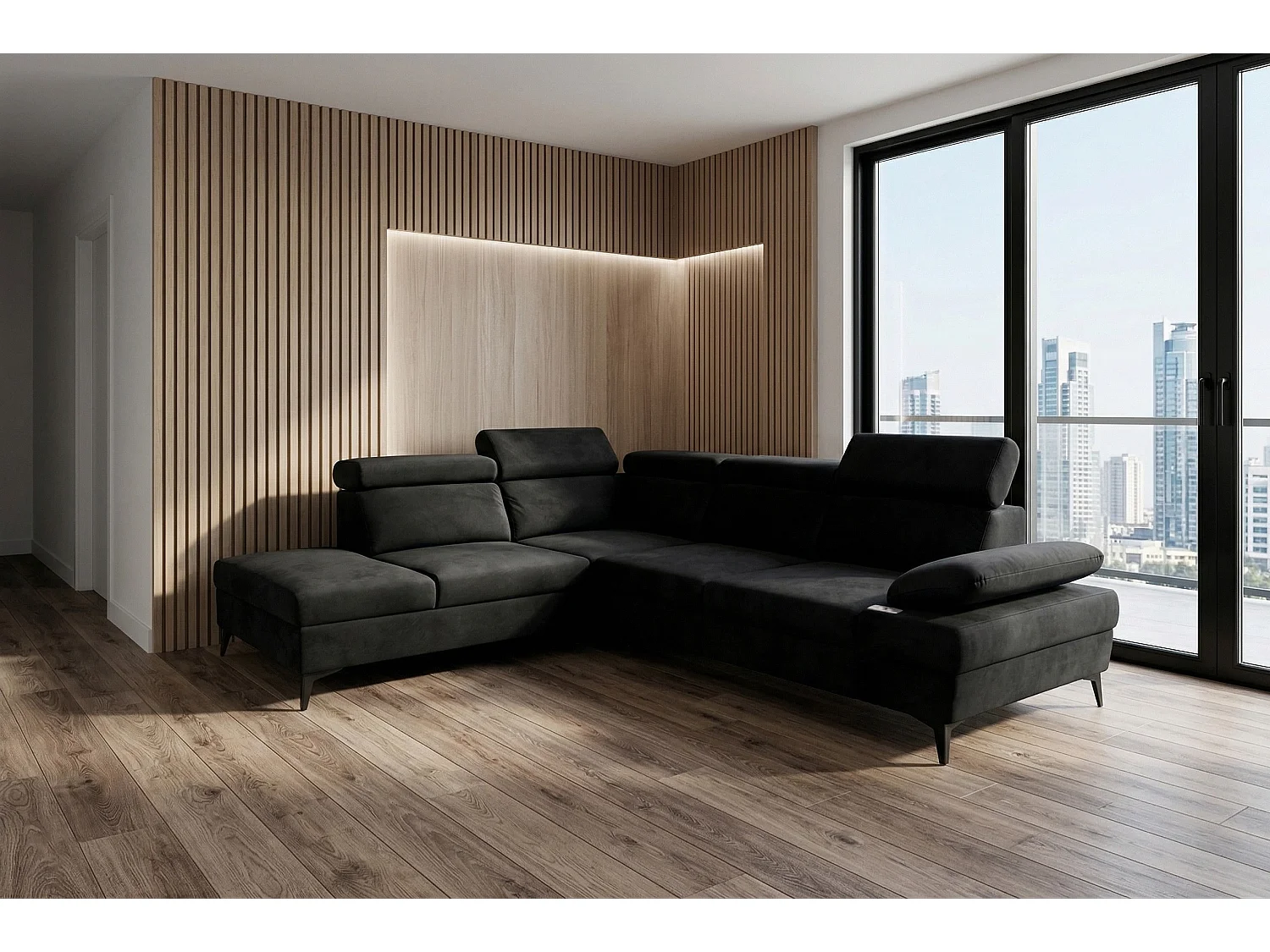 Canapé d’angle moderne Vigo avec fonction RELAX et appuie-têtes réglables – idéal pour le salon