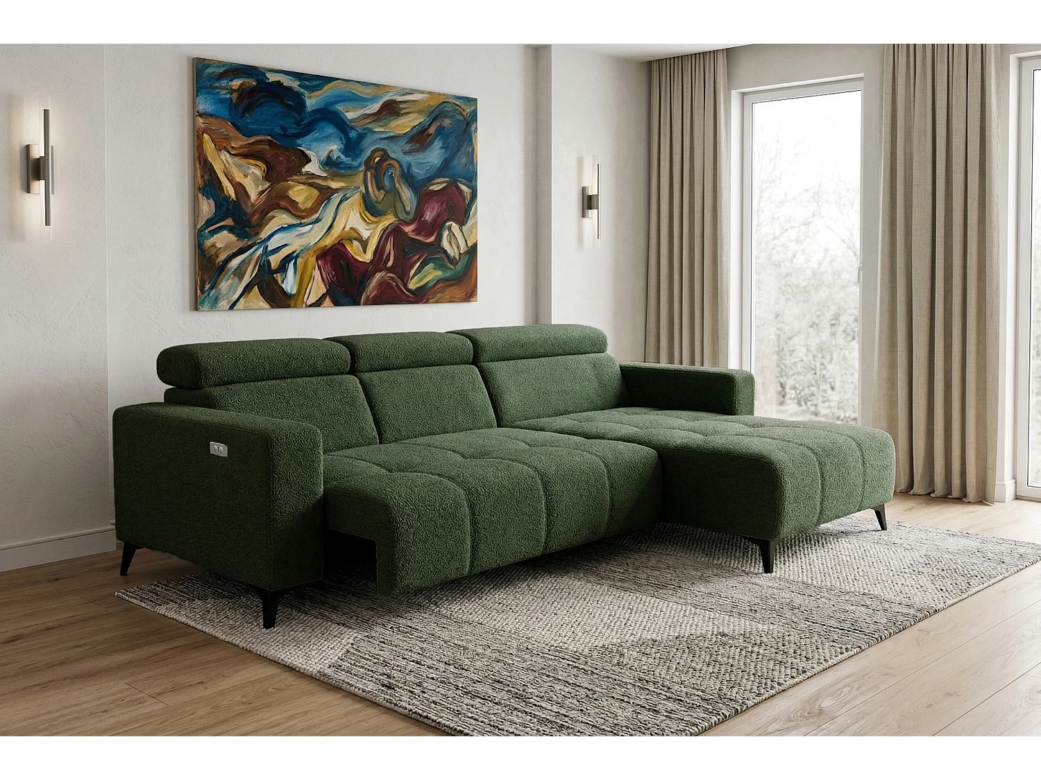 Nicolette – Moderne hoekbank met elektrische relaxfunctie