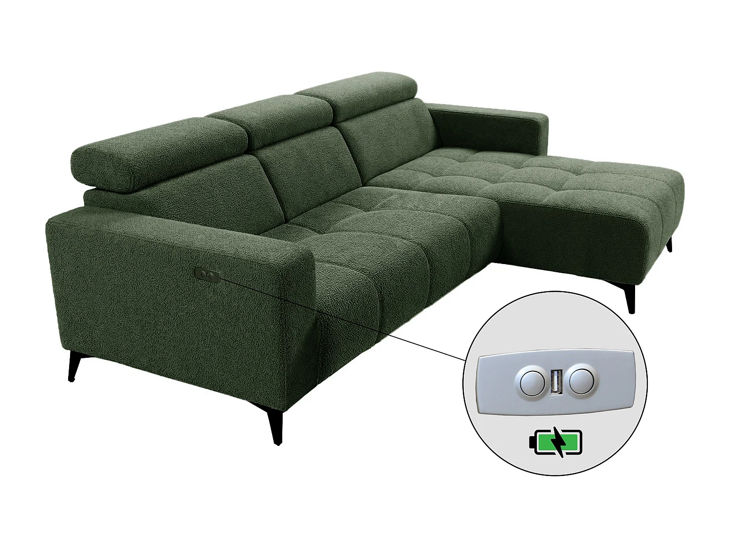 Nicolette - Canapé d’angle moderne avec fonction relax électrique