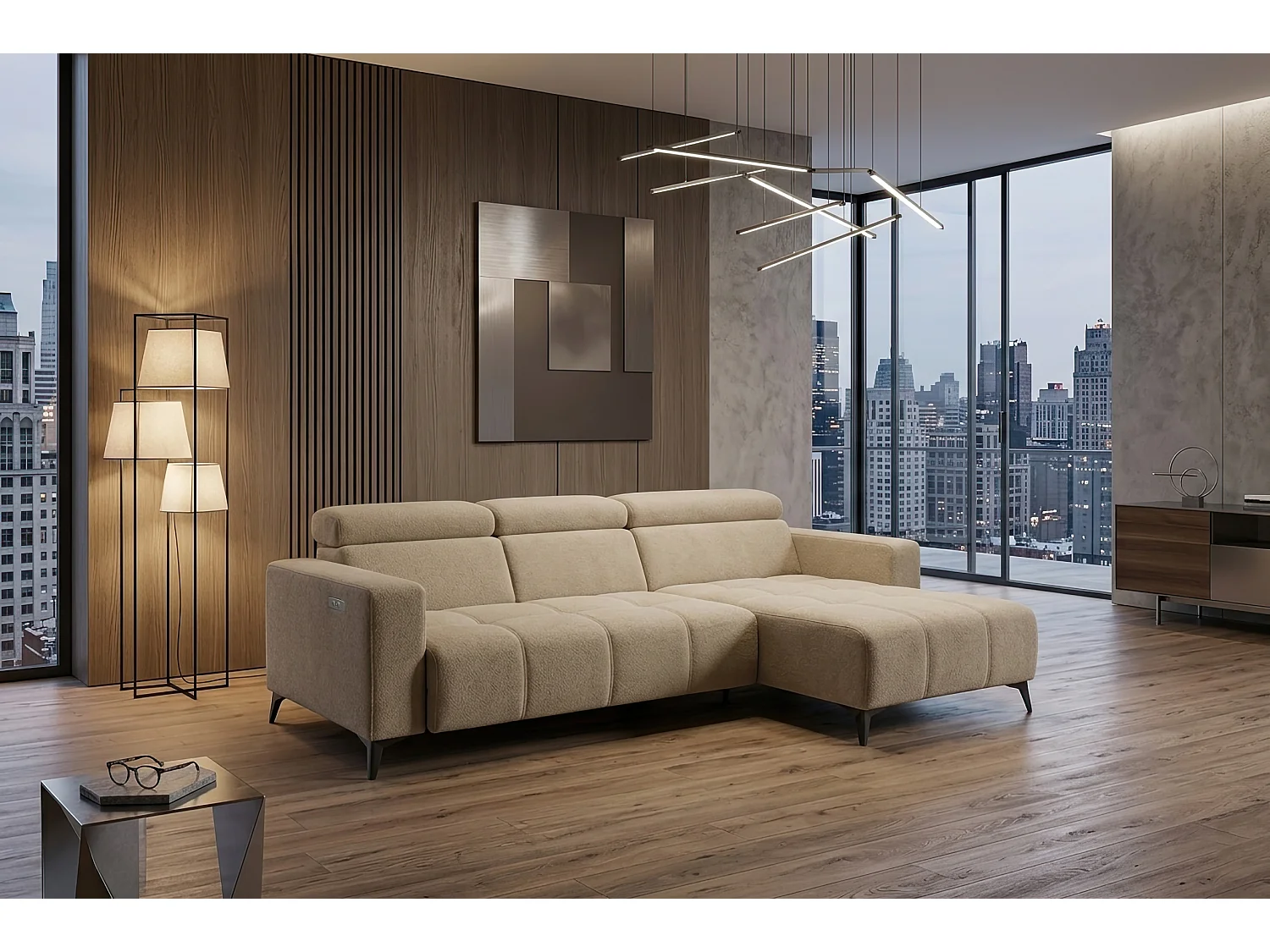 Nicolette - Canapé d’angle moderne avec fonction relax électrique