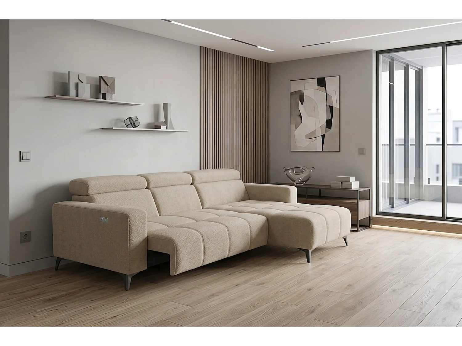 Nicolette - Canapé d’angle moderne avec fonction relax électrique