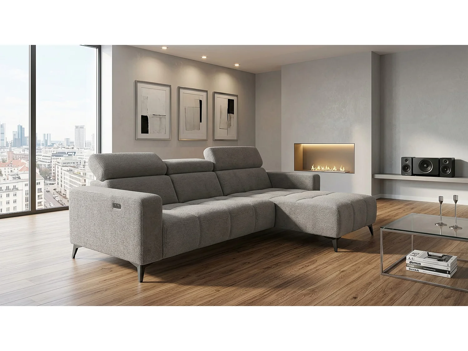 Nicolette – Moderne hoekbank met elektrische relaxfunctie