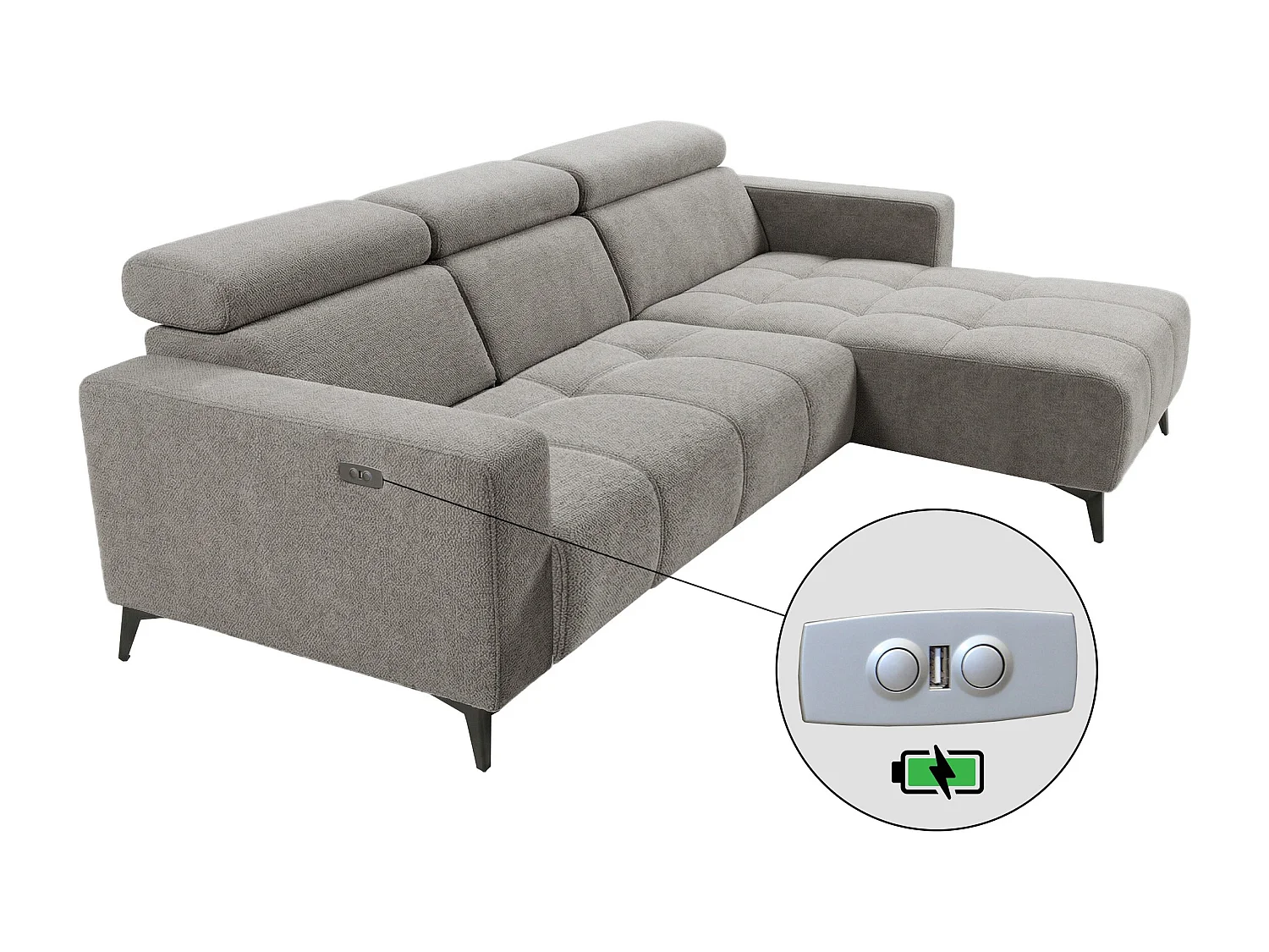 Nicolette - Canapé d’angle moderne avec fonction relax électrique