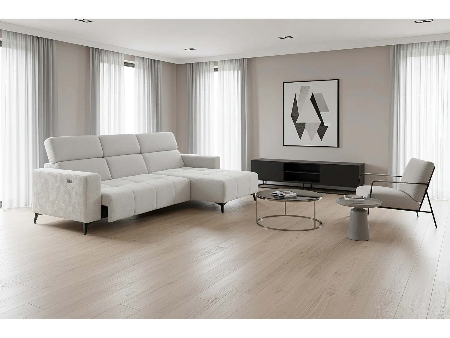 Nicolette - Canapé d’angle moderne avec fonction relax électrique