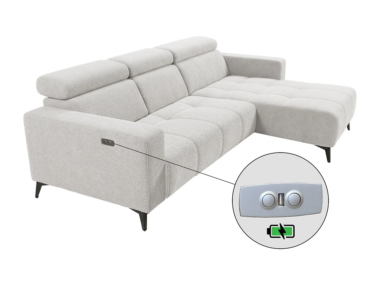 Nicolette - Canapé d’angle moderne avec fonction relax électrique