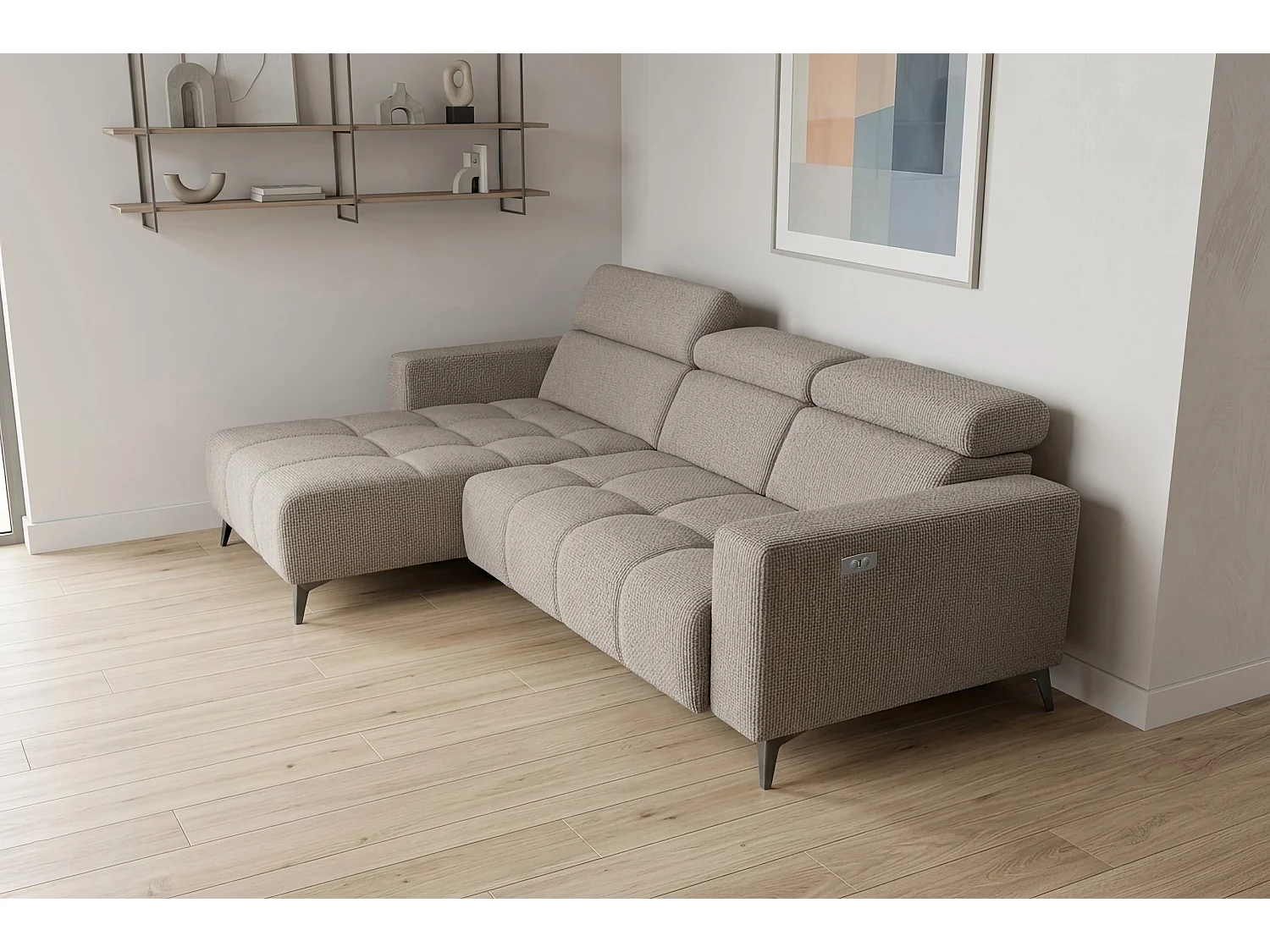 Nowoczesny narożnik Nicolette z elektryczną funkcją relax
