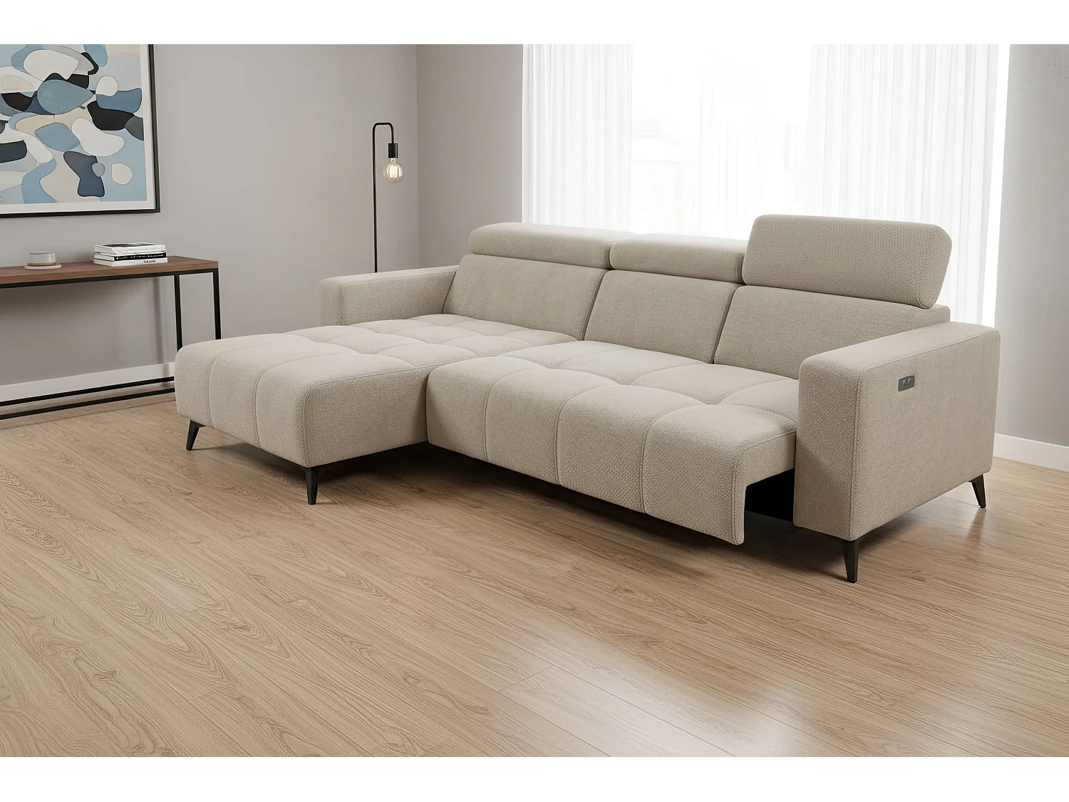 Nowoczesny narożnik Nicolette z elektryczną funkcją relax