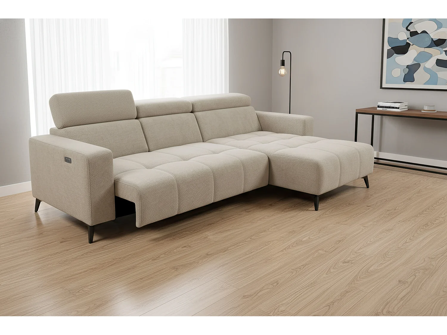 Nicolette - Canapé d’angle moderne avec fonction relax électrique
