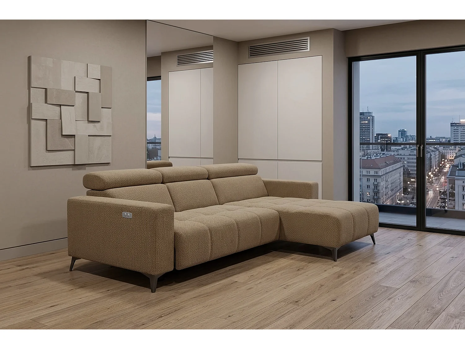 Nicolette – Moderne hoekbank met elektrische relaxfunctie