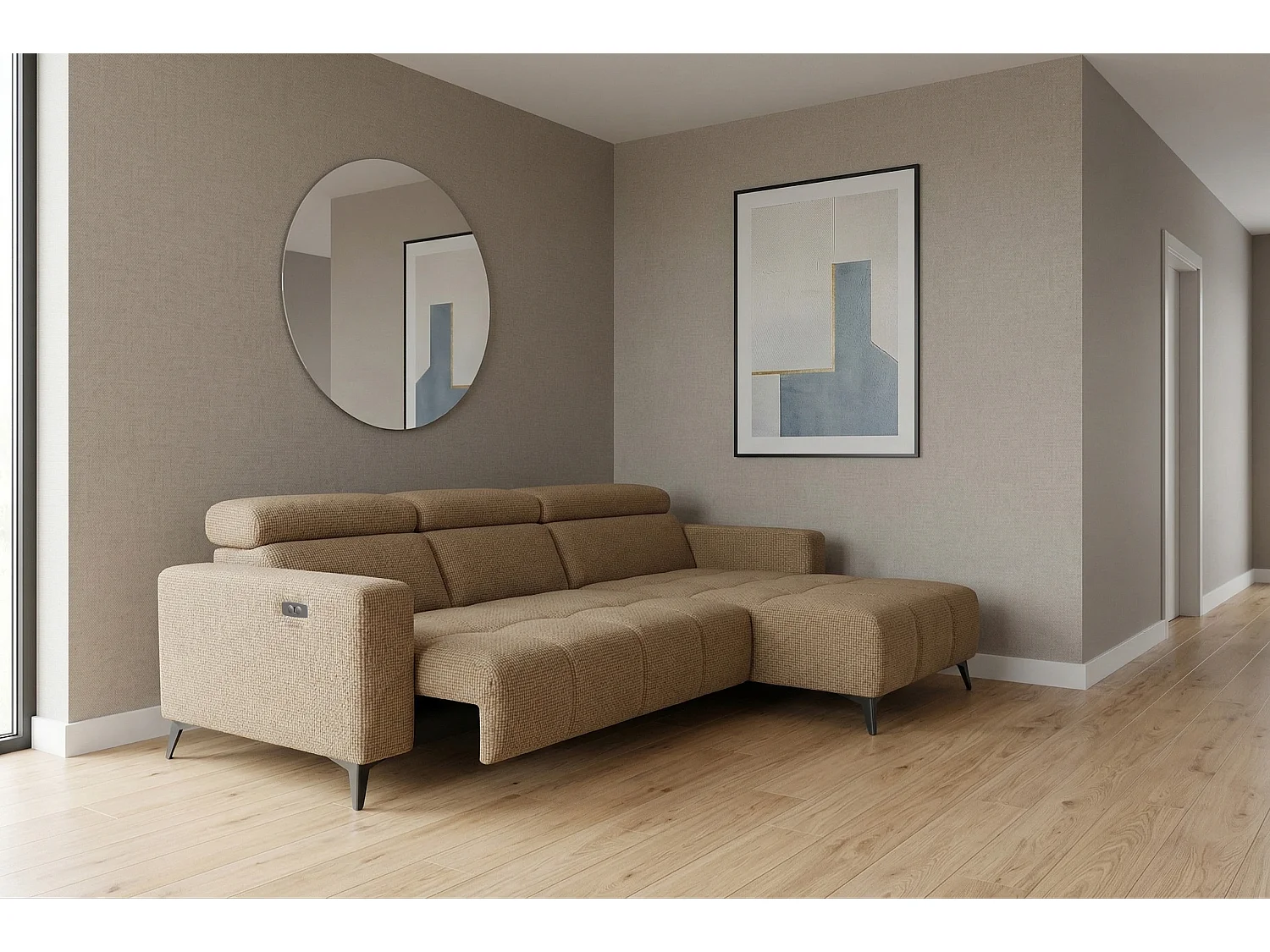 Nicolette – Moderne hoekbank met elektrische relaxfunctie