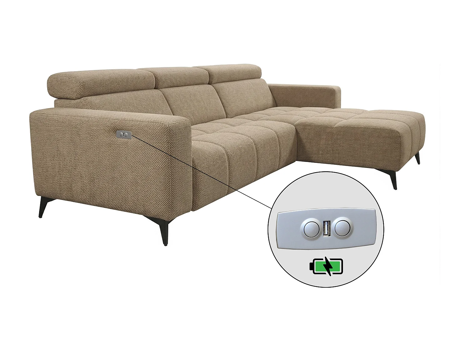 Nicolette – Moderne hoekbank met elektrische relaxfunctie
