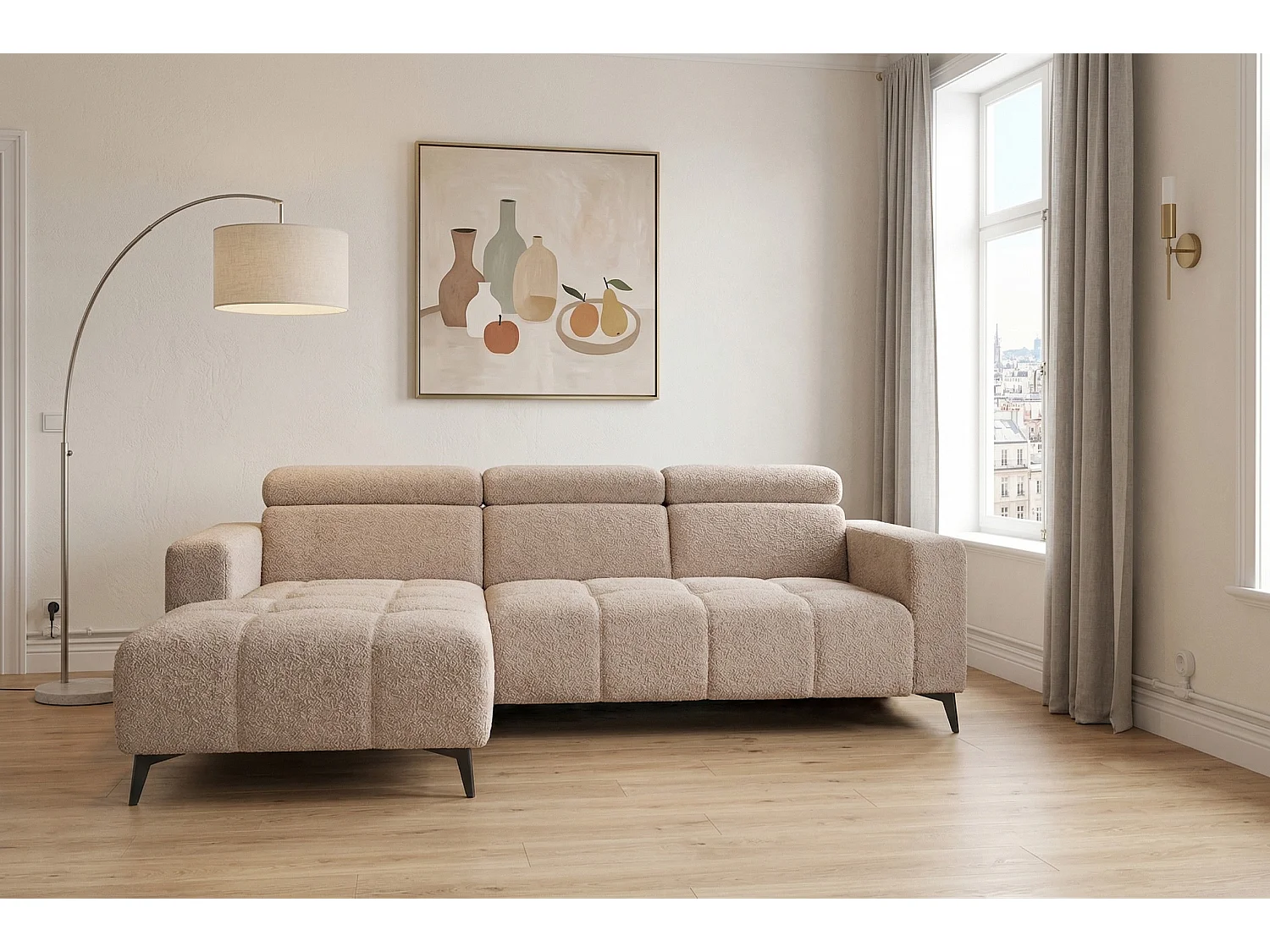 Nowoczesny narożnik Nicolette z elektryczną funkcją relax