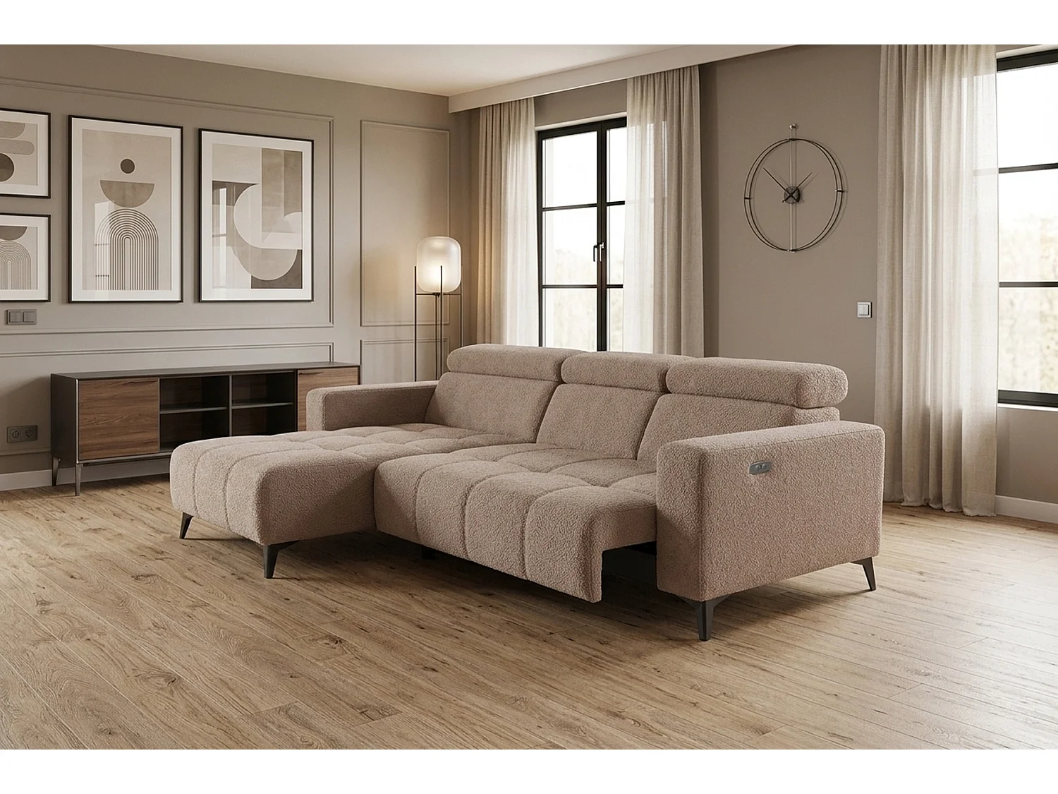 Nowoczesny narożnik Nicolette z elektryczną funkcją relax