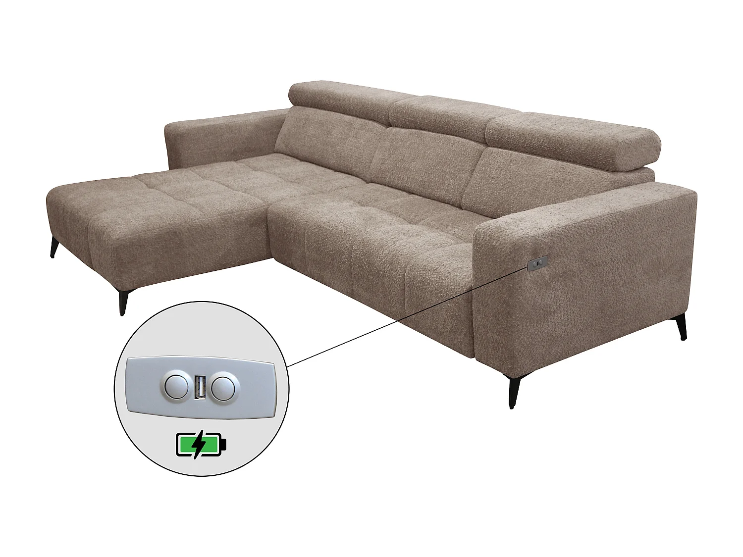 Nicolette - Canapé d’angle moderne avec fonction relax électrique