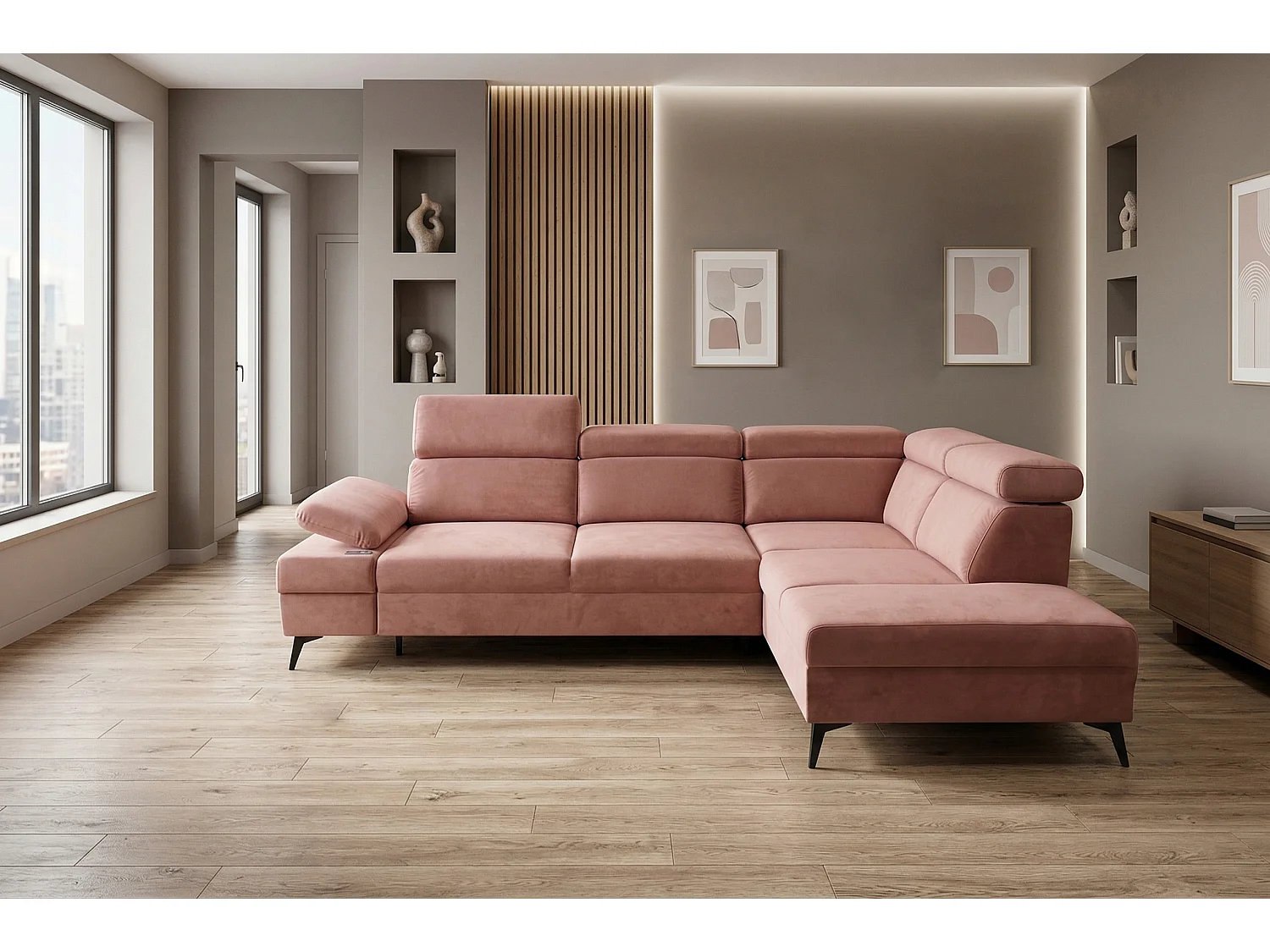 Canapé d’angle moderne Vigo avec fonction RELAX et appuie-têtes réglables – idéal pour le salon