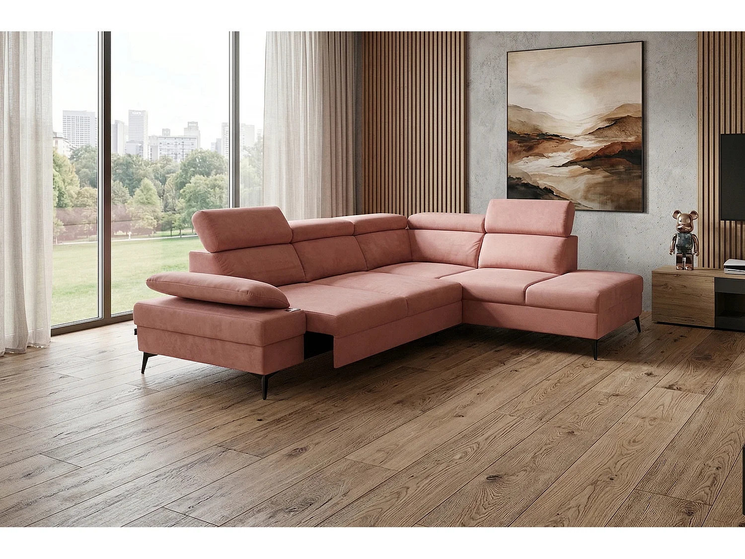 Canapé d’angle moderne Vigo avec fonction RELAX et appuie-têtes réglables – idéal pour le salon