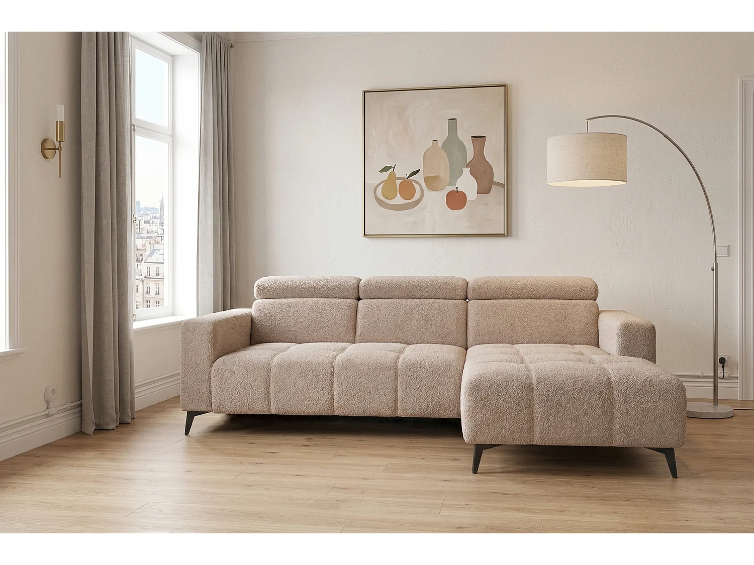 Nicolette – Moderne hoekbank met elektrische relaxfunctie