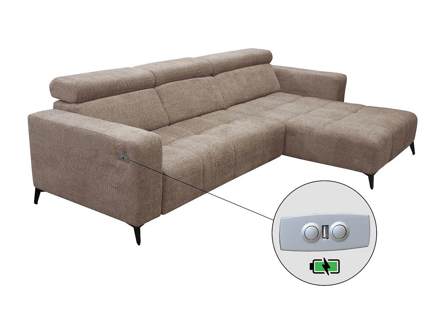 Nicolette - Canapé d’angle moderne avec fonction relax électrique