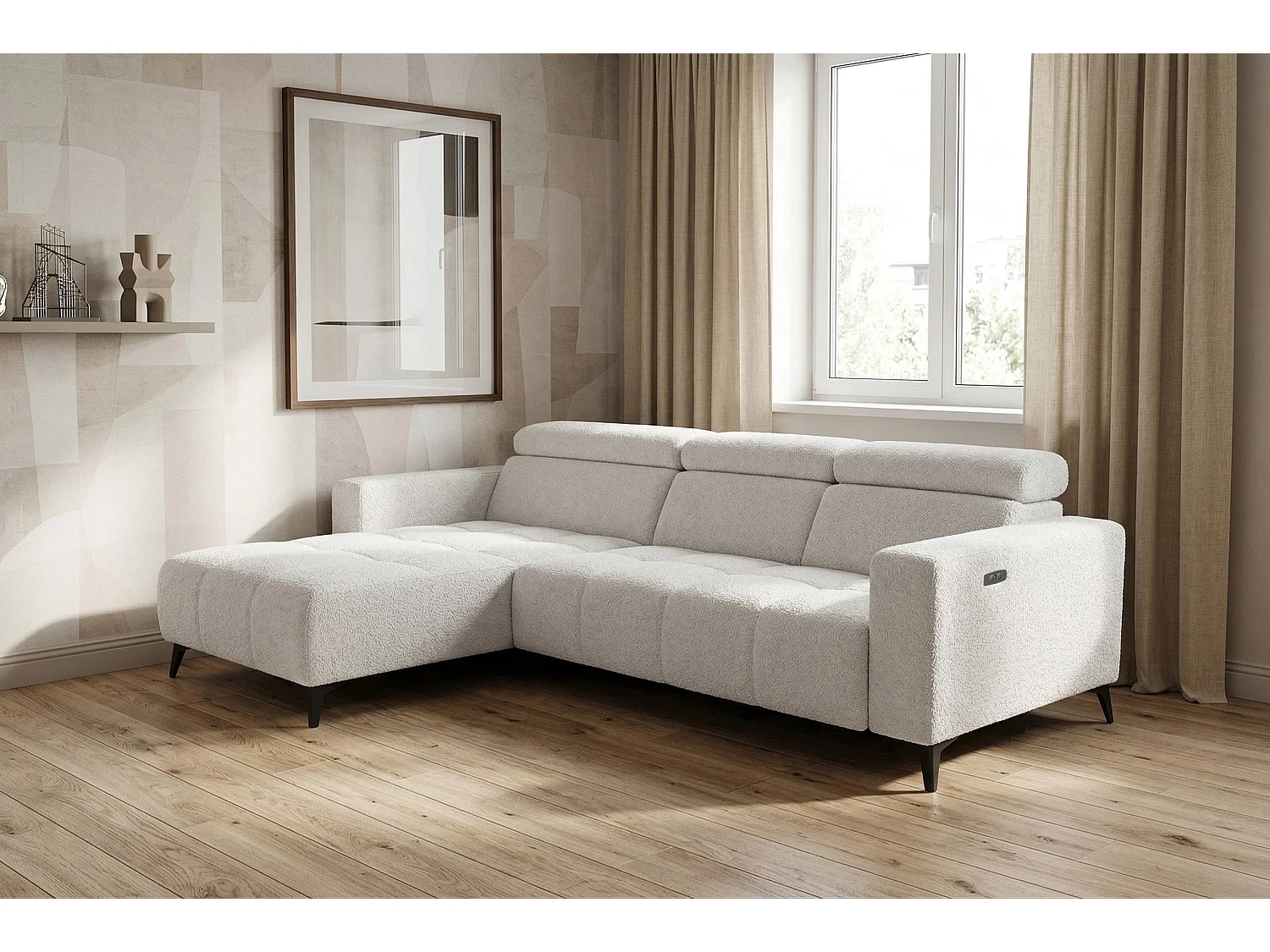 Nicolette - Canapé d’angle moderne avec fonction relax électrique