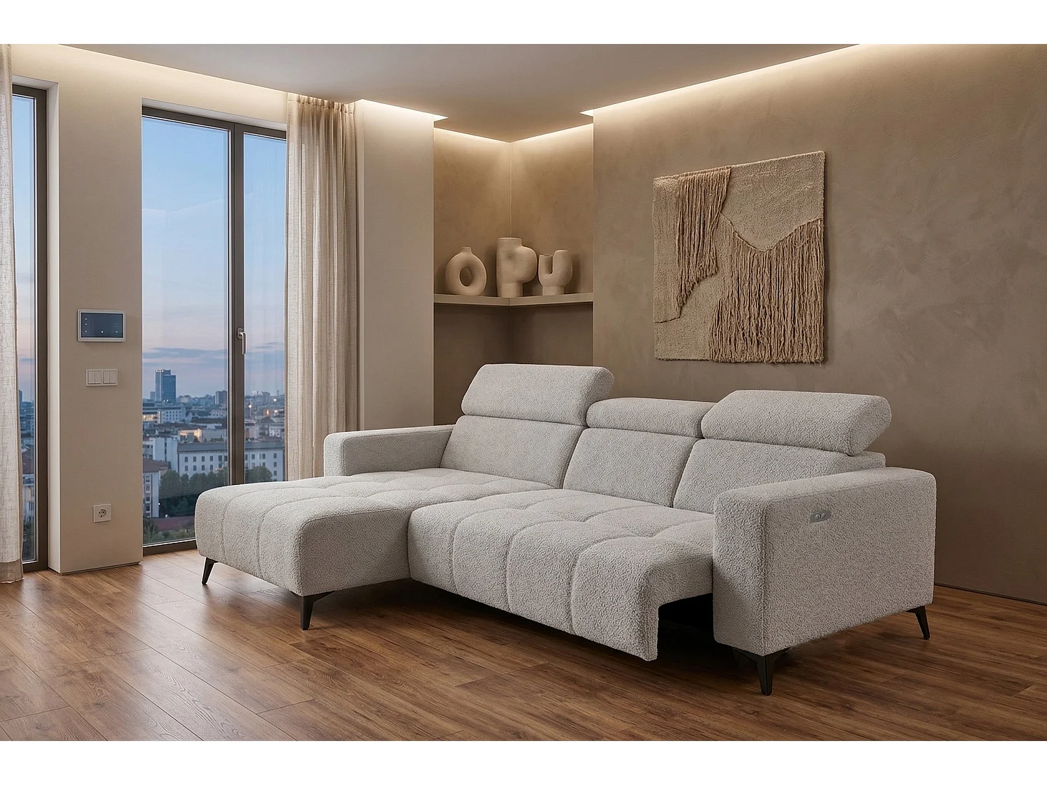 Nicolette - Canapé d’angle moderne avec fonction relax électrique