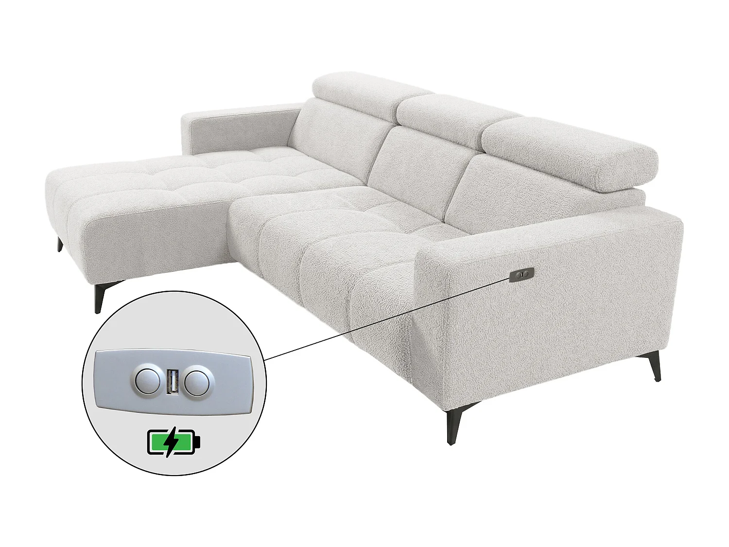 Nicolette - Canapé d’angle moderne avec fonction relax électrique