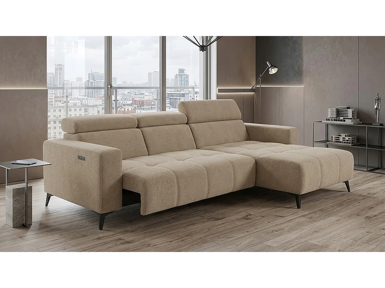 Nicolette - Canapé d’angle moderne avec fonction relax électrique