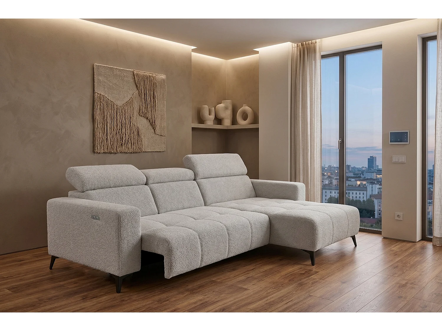 Nicolette - Canapé d’angle moderne avec fonction relax électrique