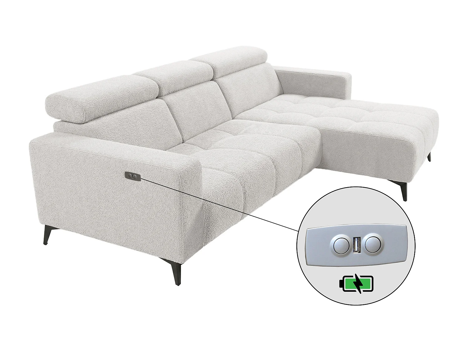 Nicolette - Canapé d’angle moderne avec fonction relax électrique