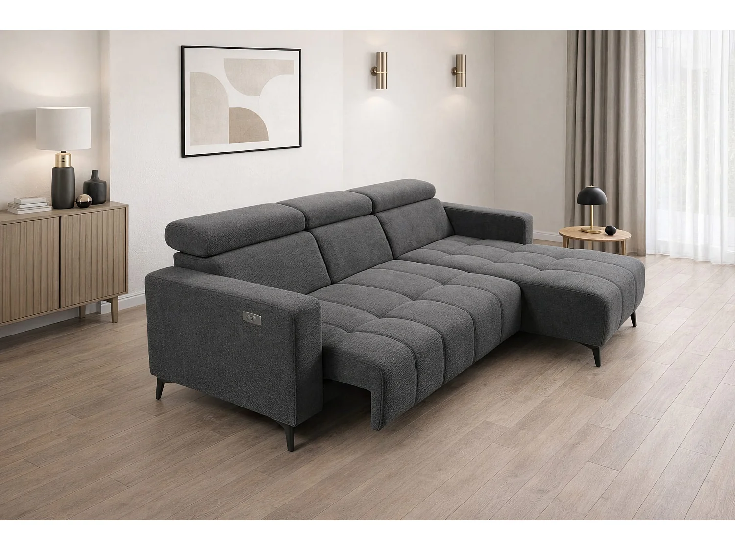 Nicolette - Canapé d’angle moderne avec fonction relax électrique