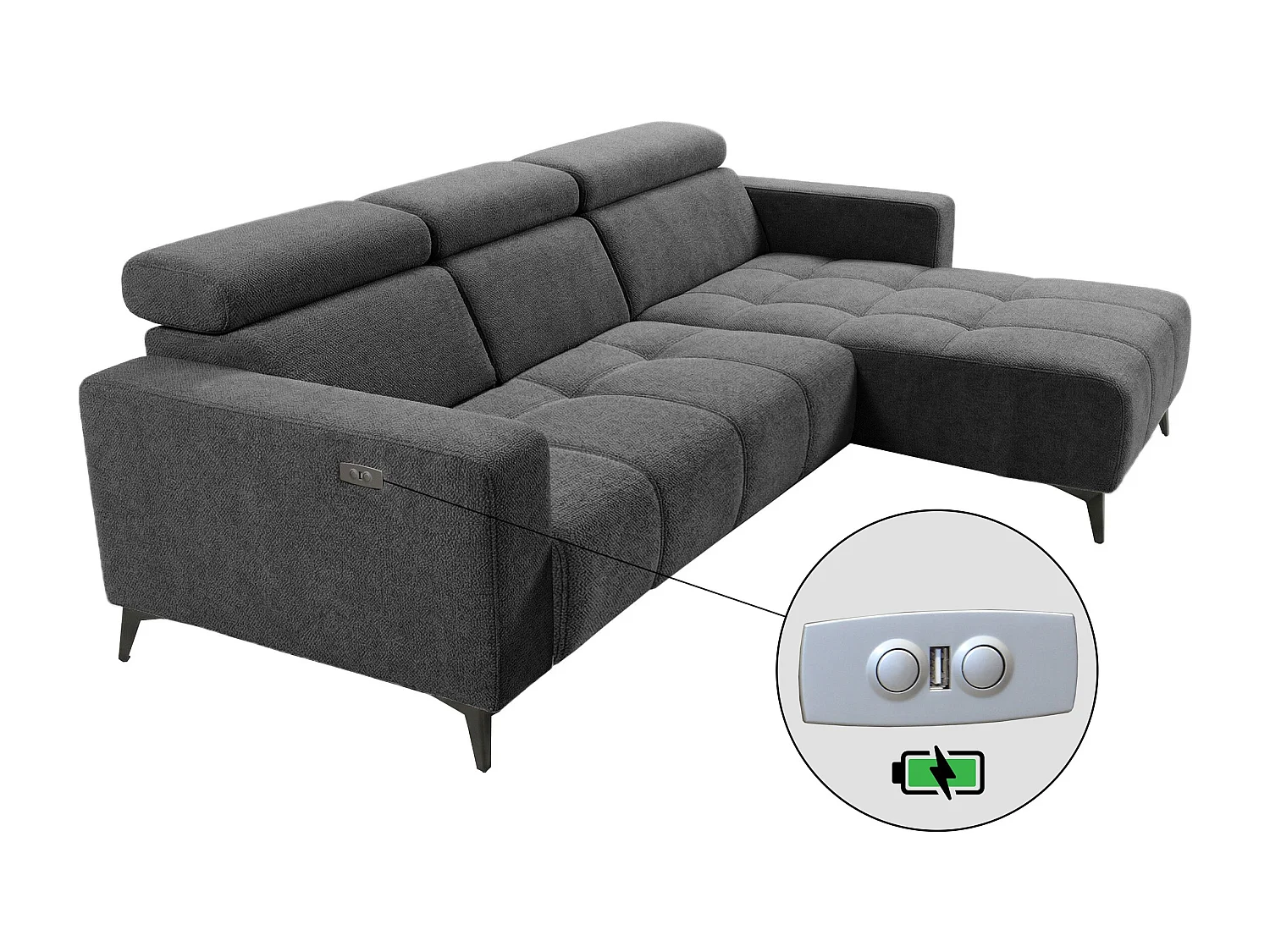 Nicolette - Canapé d’angle moderne avec fonction relax électrique