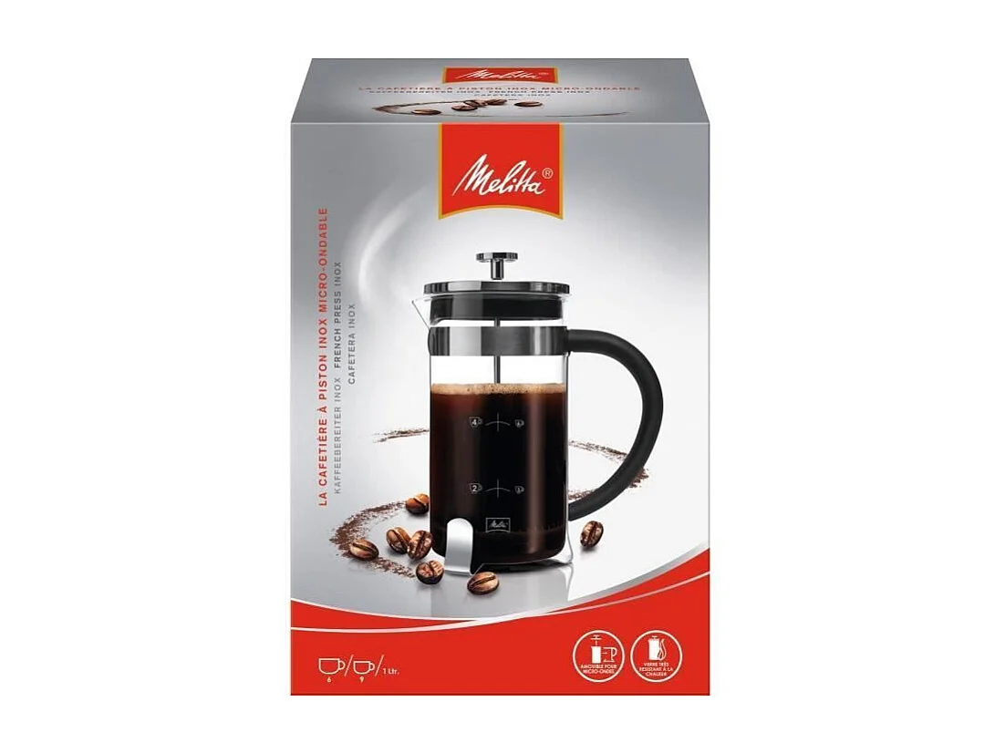 Cafetera de prensa francesa premium de vidrio y acero inoxidable de 8 tazas