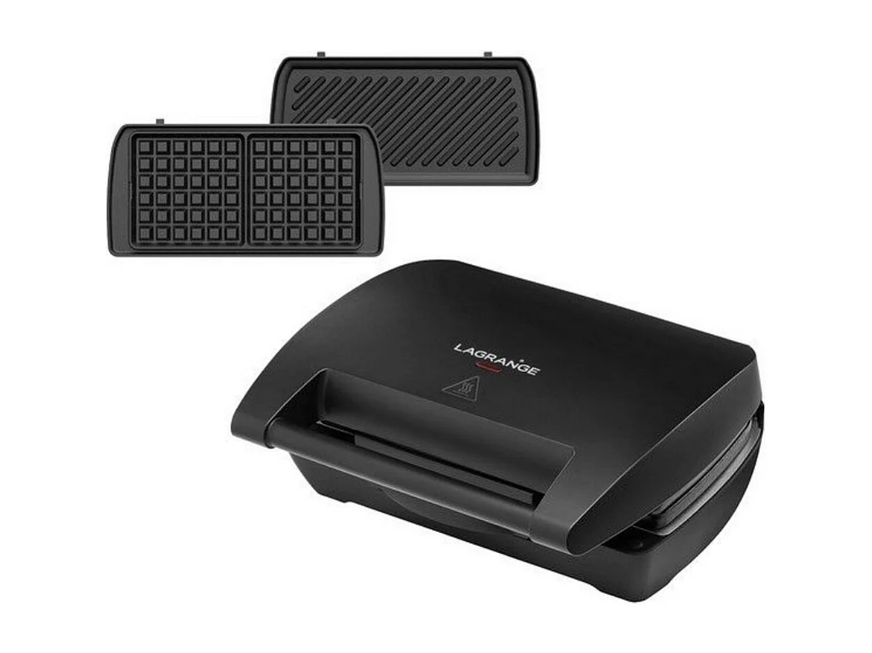 Gofrownica Lagrange 900W Czarna z Wyjmowanymi Płytami Nieprzywierającymi do Panini i Gofrów