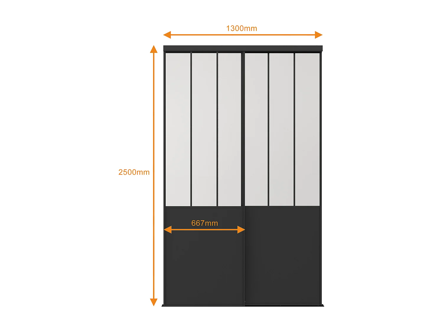 Portes de placard coulissantes en acier - Noir et verre trempé dépoli - H250 x L130 cm - BELASI