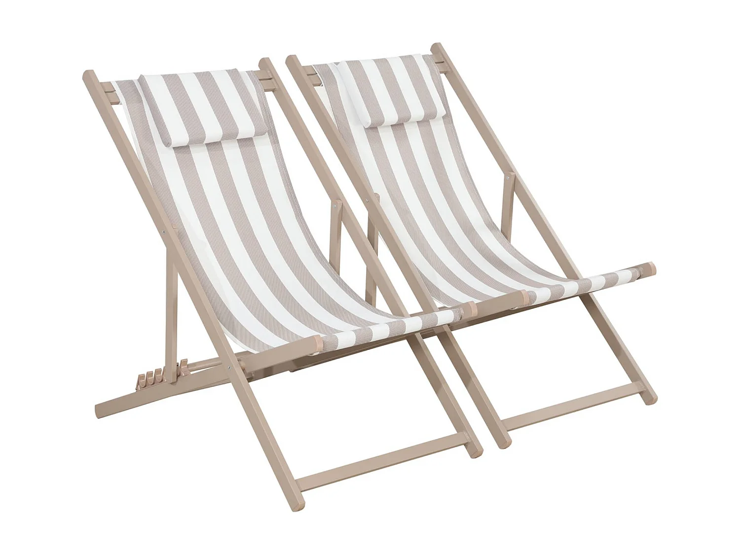 Lot de 2 bains de soleil - Gaia rayures marron - Transat en aluminium gris anthracite et textilene rayures marron avec coussin repose tête. chilienne