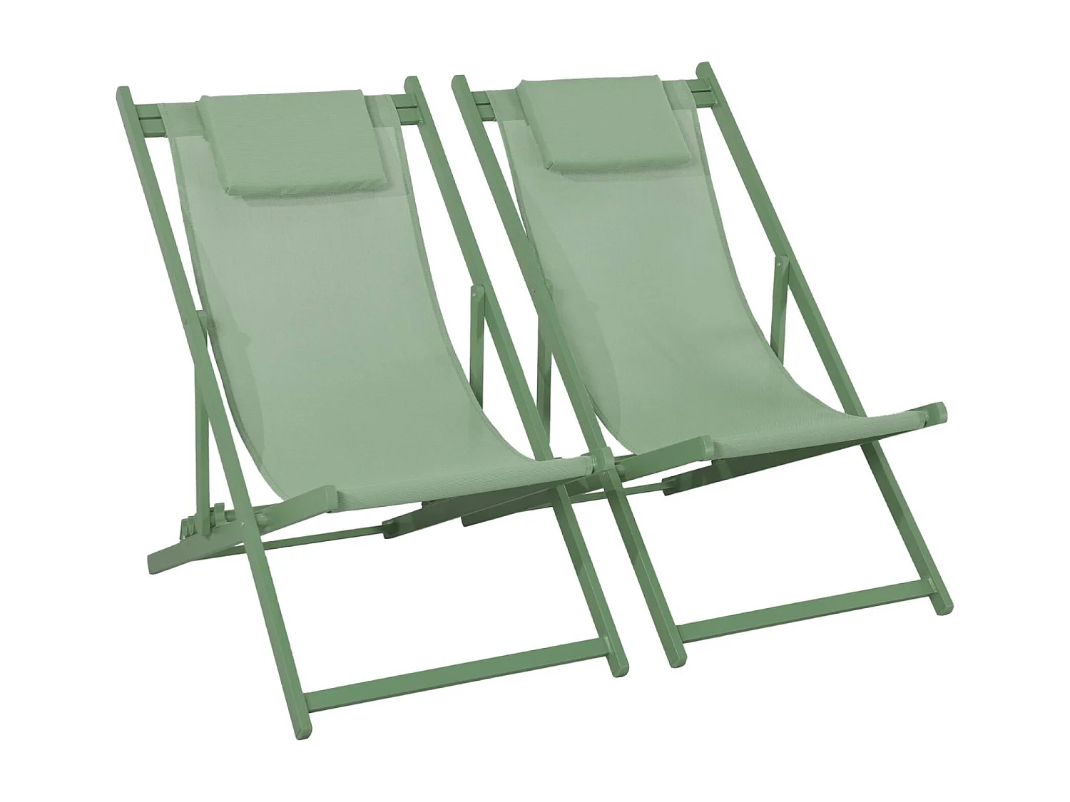 Lot de 2 bains de soleil - Gaia vert - Transat en aluminium gris anthracite et textilene vert avec coussin repose tête. chilienne