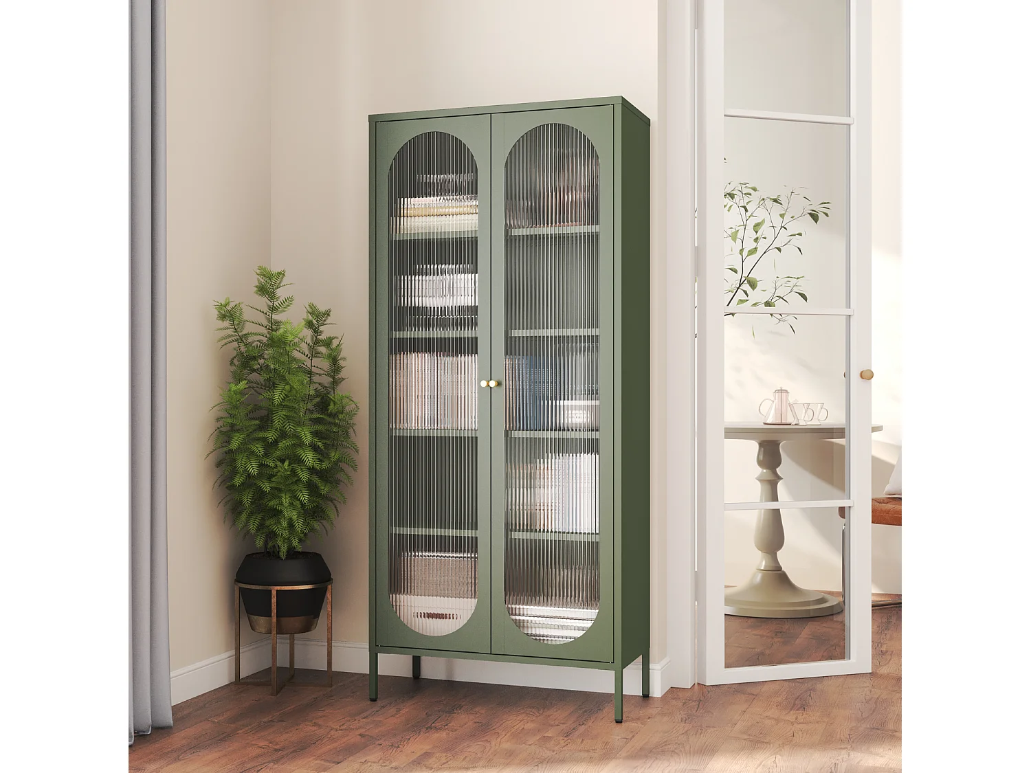 Armoire en métal vert kaki et verre 180cm YASMINE - HAPPY GARDEN