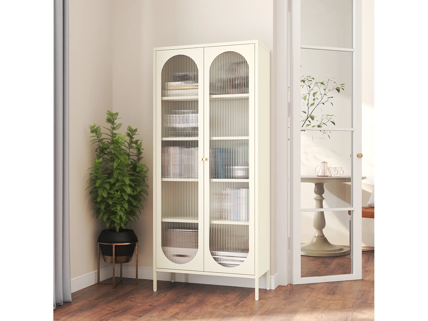 Armoire en métal blanc et verre 180cm YASMINE - HAPPY GARDEN