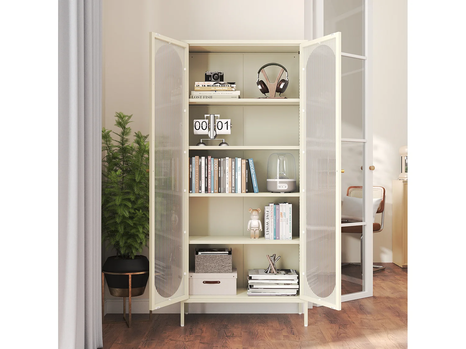 Armoire en métal blanc et verre 180cm YASMINE - HAPPY GARDEN