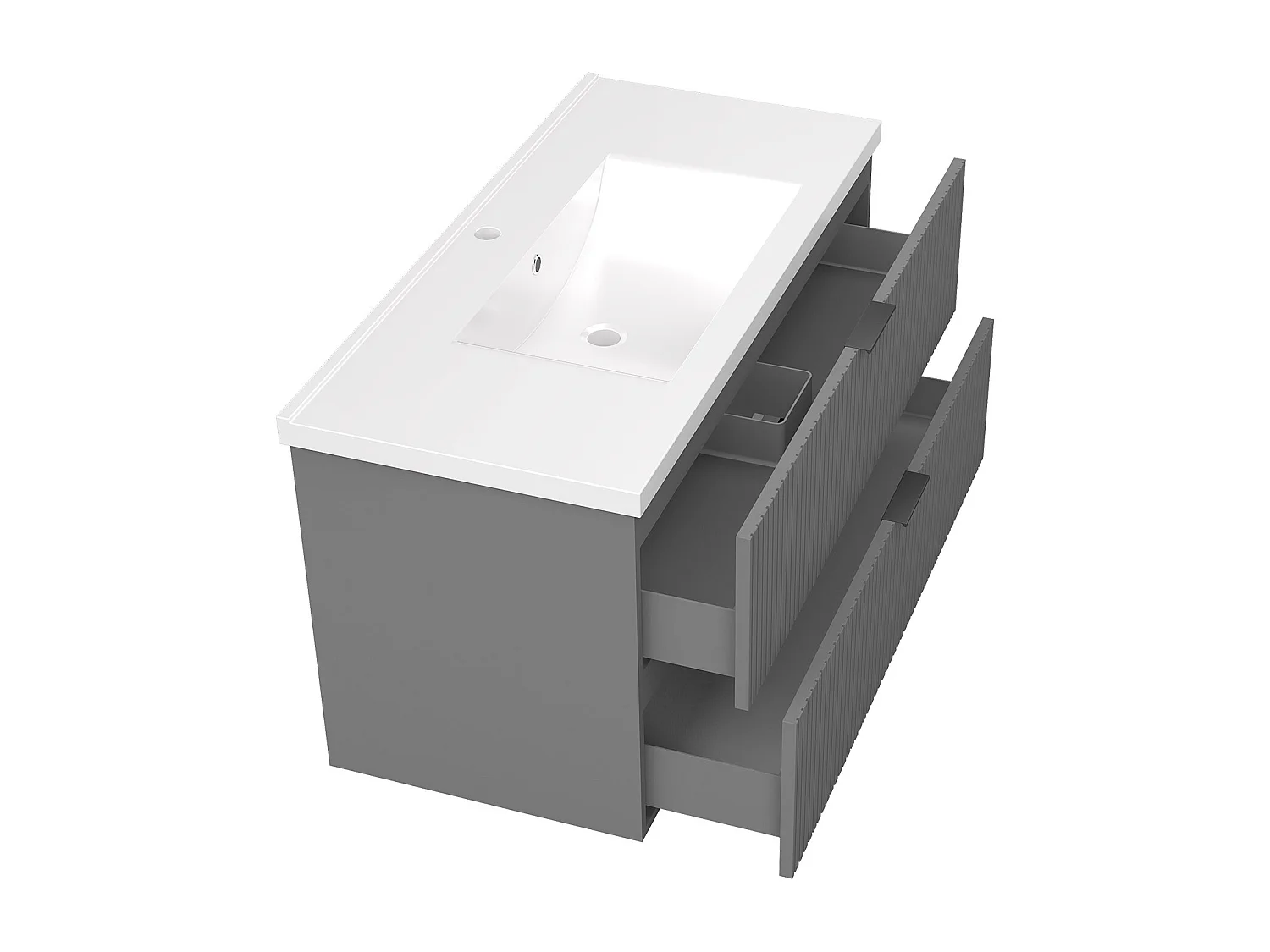 Aica Meuble de salle de bain suspendu 100 cm Anthracite + 2 tiroirs, avec Vasque + Armoire salle de bain avec miroir