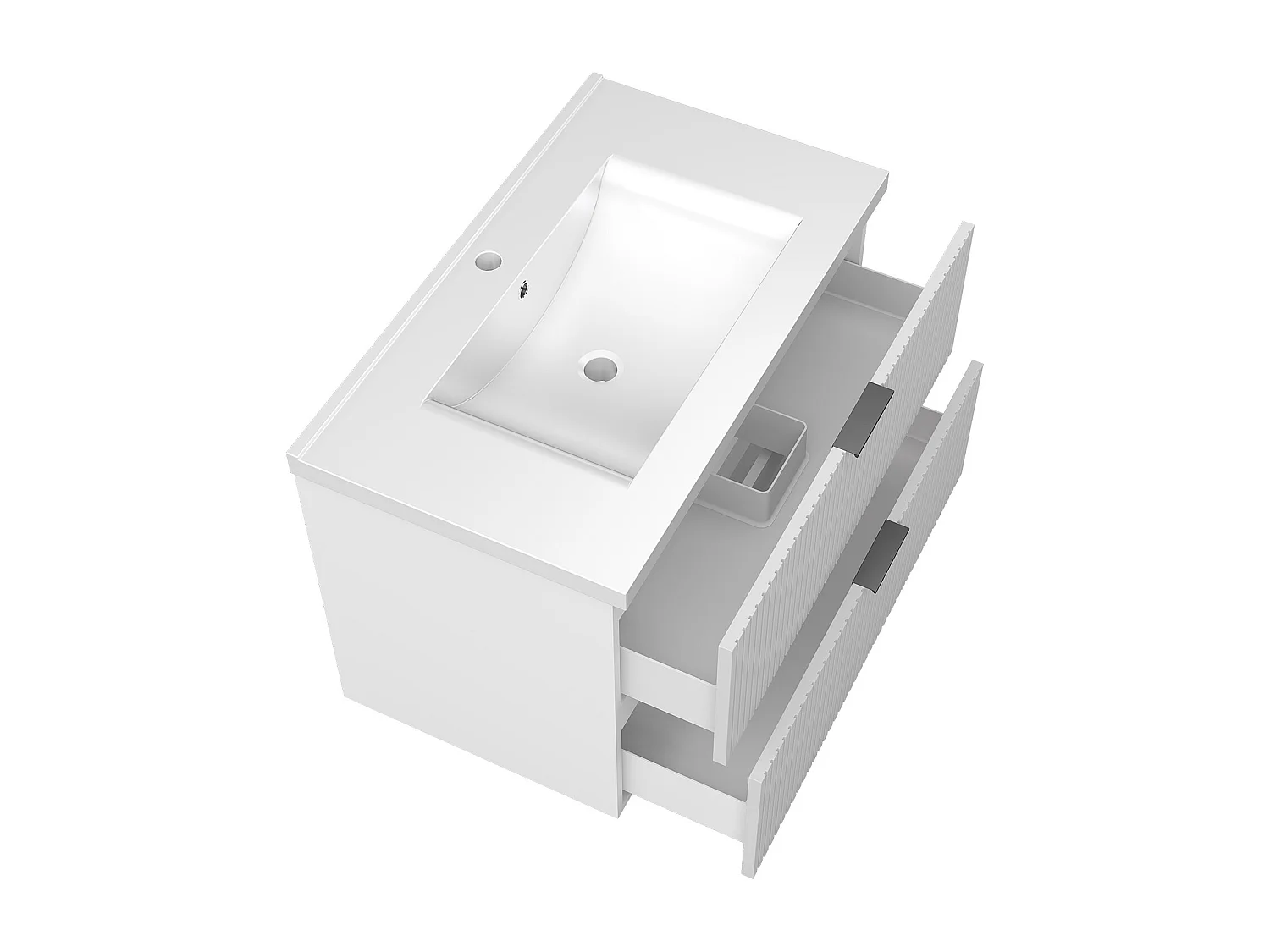 Aica Meuble de salle de bain suspendu 80 cm Blanc + 2 tiroirs, avec Vasque + Armoire salle de bain avec miroir