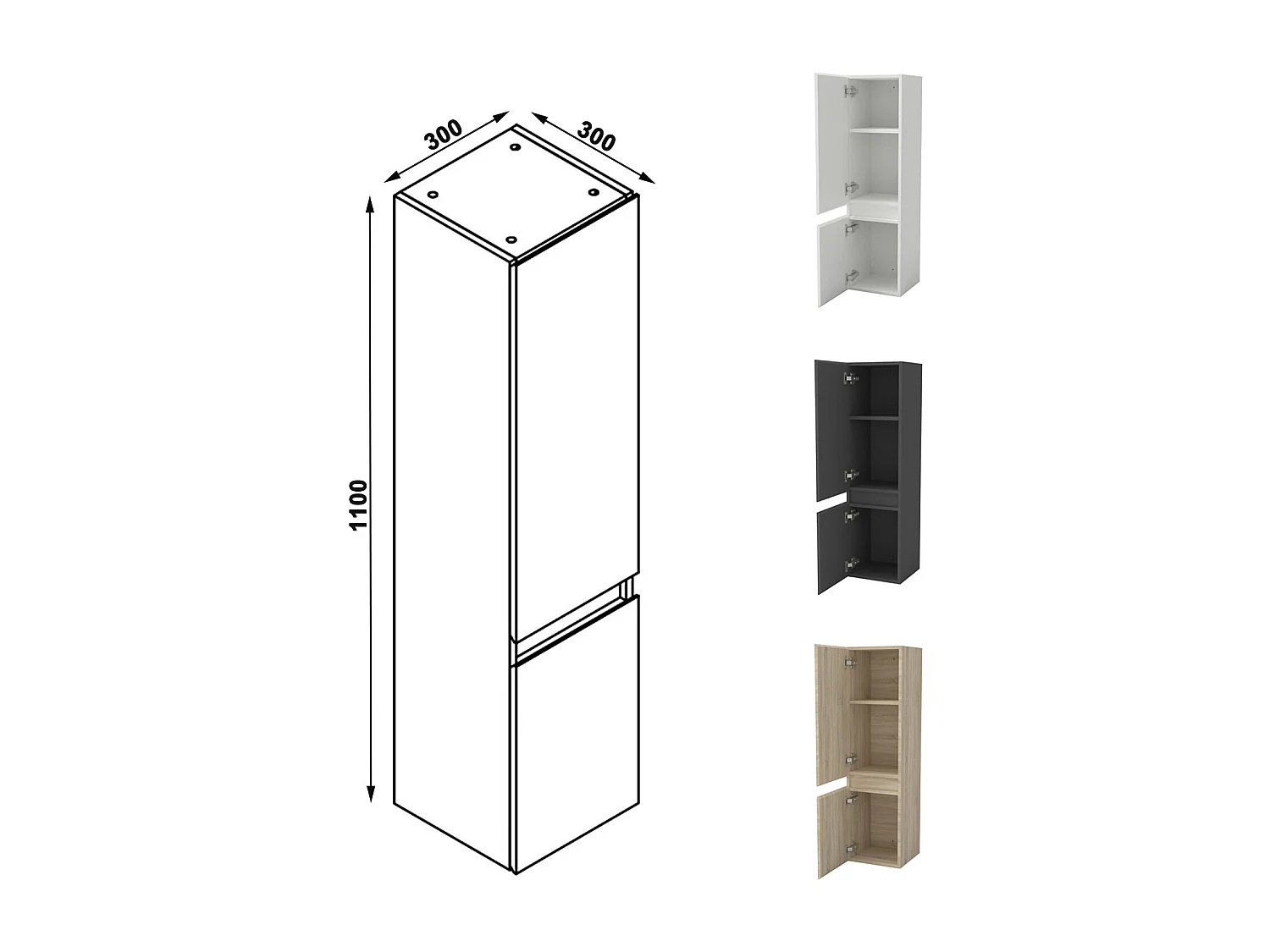 AICA Ensemble Meuble Salle de Bain Suspendu 100cm, Blanc + Chêne, Meuble 2 tiroirs + Lavabo + Armoire salle de bain avec miroir + Colonne