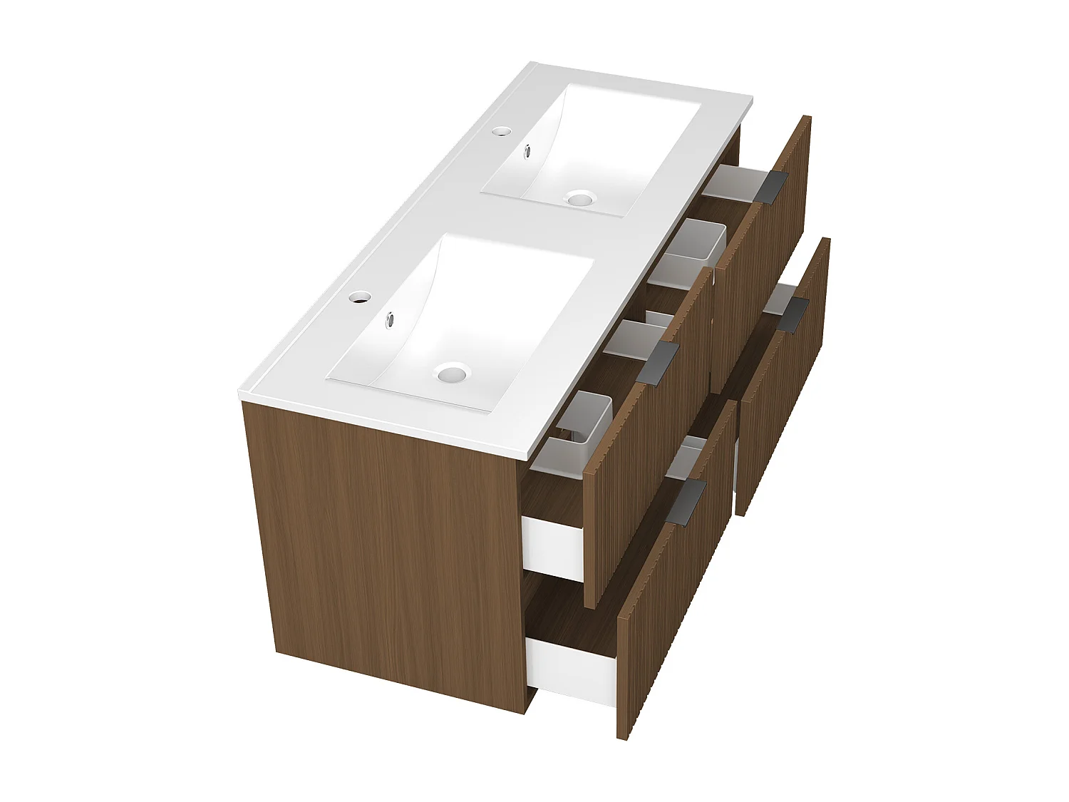 Aica Meuble de salle de bain suspendu 120 cm Noyer + 4 tiroirs, avec Vasque + Miroir LED