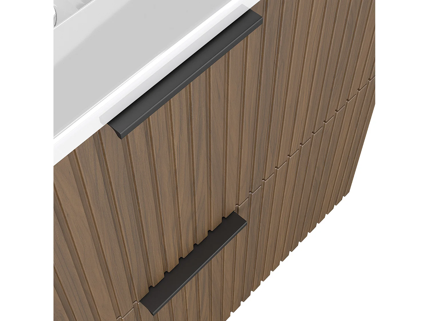Aica Meuble de salle de bain suspendu 120 cm Noyer + 4 tiroirs, avec Vasque + Miroir LED