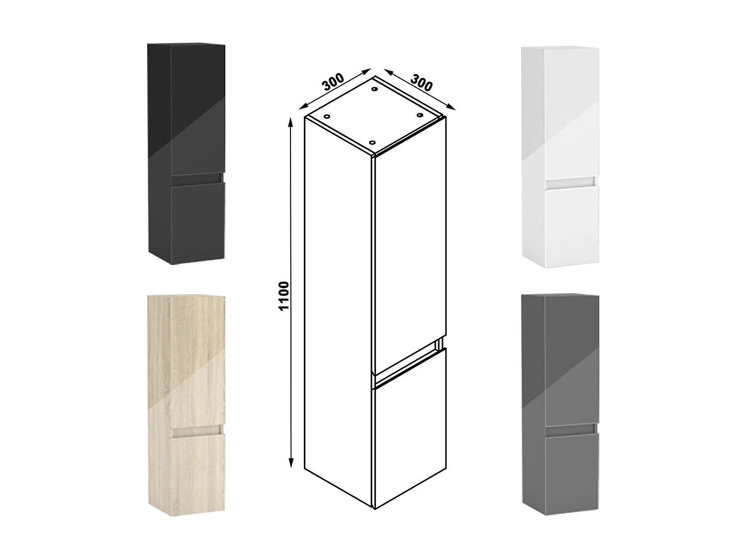 Ensemble Meuble Salle de Bain Suspendu 80cm Blanc Brillant avec 2 Tiroirs à Fermeture Automatique + Miroir Tricolore + Simple Vasque Céramique + 2*Colonne